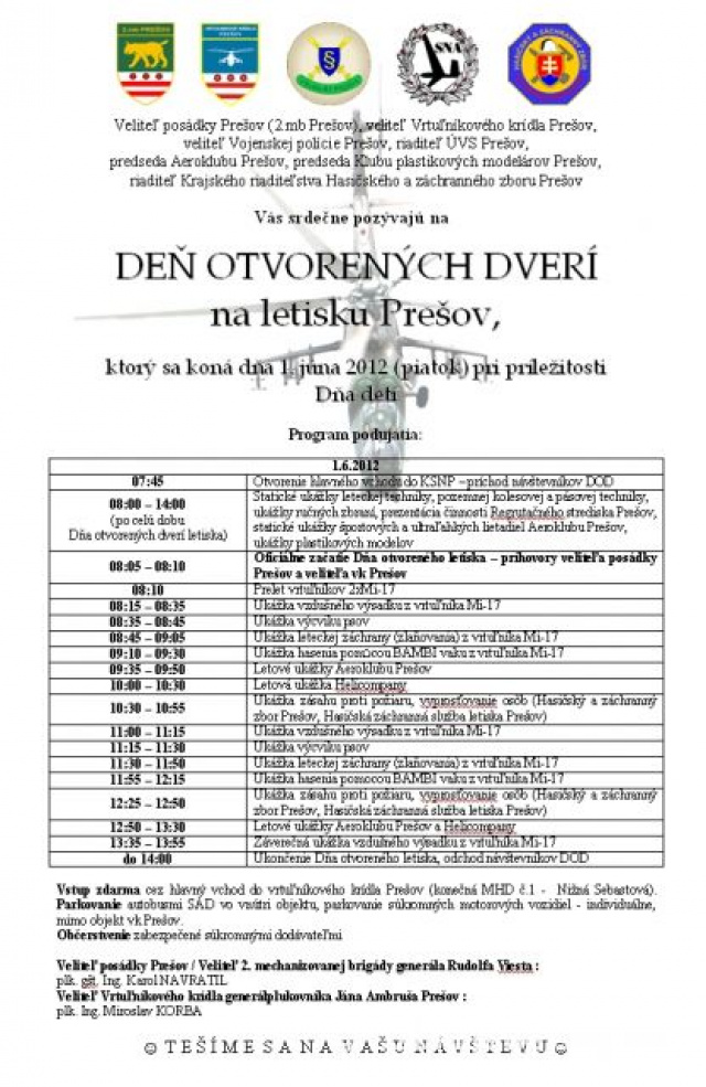 DEŇ OTVORENÝCH DVERÍ NA LETISKU V PREŠOVE - AVÍZO