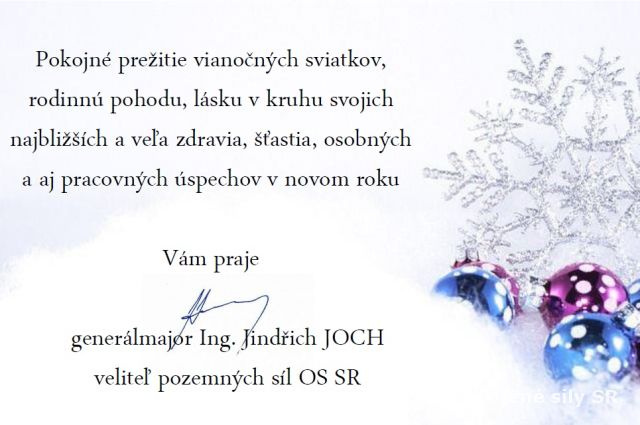 Vianočný pozdrav veliteľa pozemných síl Ozbrojených síl Slovenskej republiky