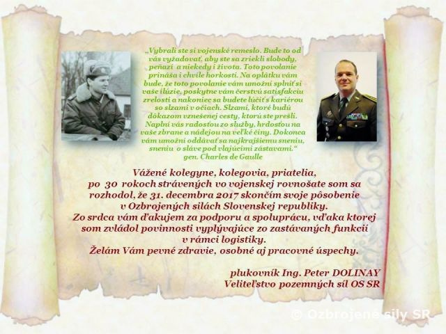 Pozemné sily sa rozlúčili s plukovníkom Dolinayom